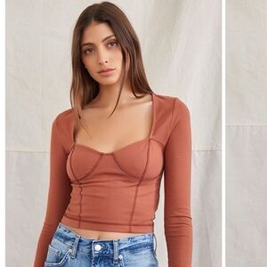 Good American Long Sleeve rusted bustier seam Crop Top size 2